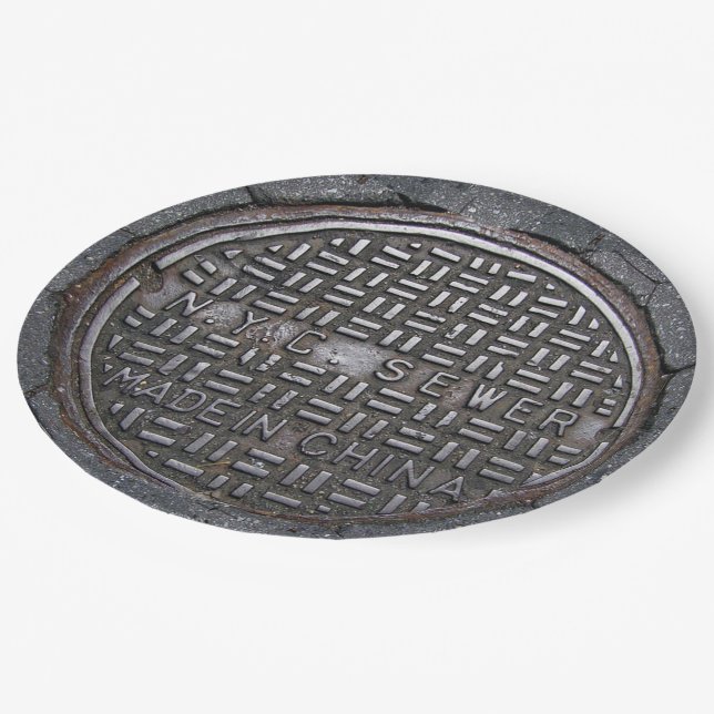 Assiettes En Carton NY City Couverture d'égout et Asphalt Funny Novelt (Angle)