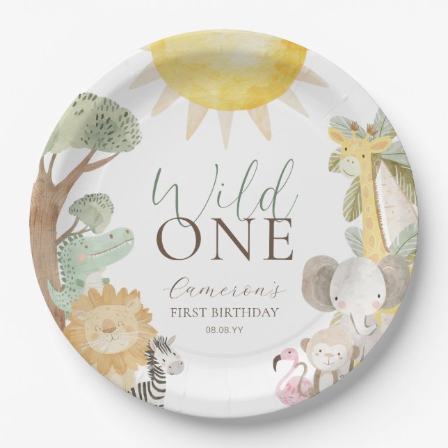 Assiettes En Carton Nyala Safari Animaux Wild Un Premier Anniversaire (Devant)
