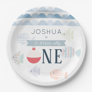 Assiettes En Carton O-fish-ally One Fishing Boy White Birthday