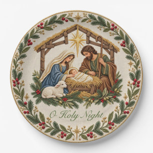 Assiettes En Carton O Sainte Nuit Broderie Nativité Noël