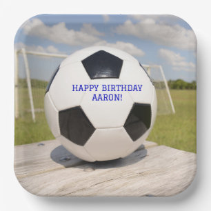 Assiettes En Carton Objectif Poster noir et blanc Soccer Ball Plaque p