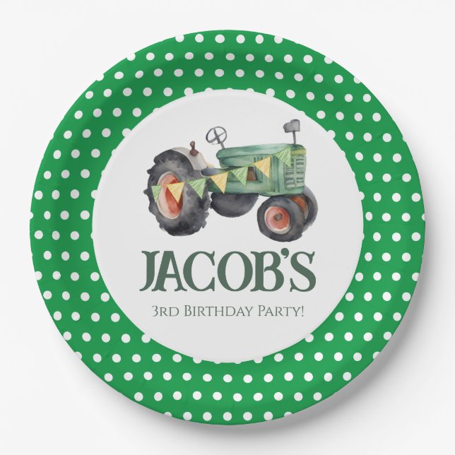Assiettes En Carton Obtenez votre tracteur 3ème anniversaire (Devant)
