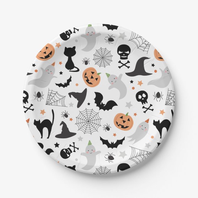 Assiettes En Carton Obtenons éffrayant Halloween Plaque de fête blanc (Devant)