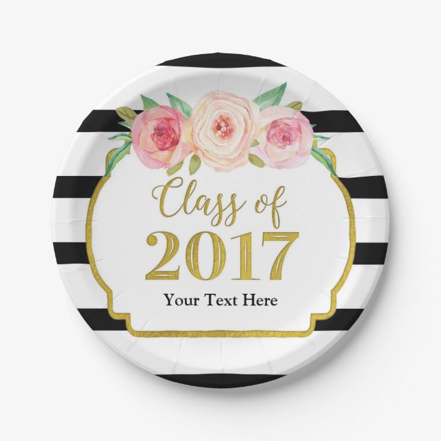 Assiettes En Carton Obtention du diplôme florale 2017 d'or d'aquarelle (Devant)