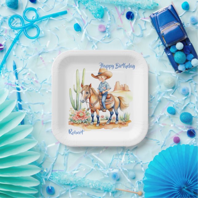 Assiettes En Carton Occidental Cowboy on Horse Anniversaire personnali (Fête)
