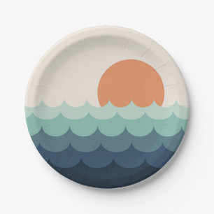Assiettes En Carton Océan bleu intense au coucher du soleil