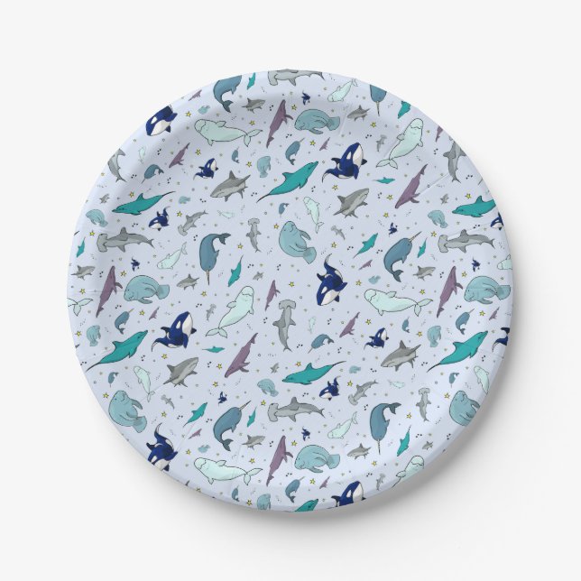 Assiettes En Carton Océan en bleu (Devant)