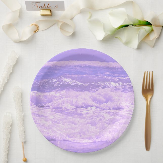 Assiettes En Carton Ocean Sea Beach Purple Waves Water (Mariage)