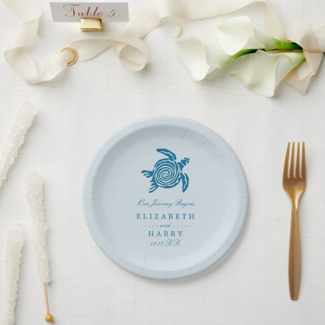 Assiettes En Carton Ocean Sea Turtle, Sea Blue Beach Wedding (Mariage)