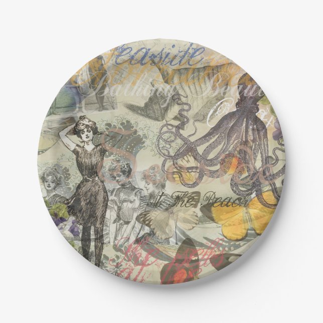 Assiettes En Carton Octopus Beach Antique Côte Steampunk (Devant)