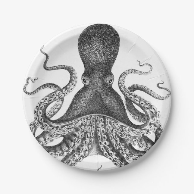 Assiettes En Carton Octopus d'impression Vintage (Devant)