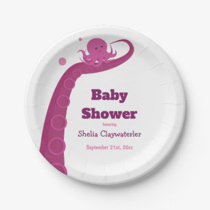 Assiettes En Carton Octopus rose   Plaques de papier