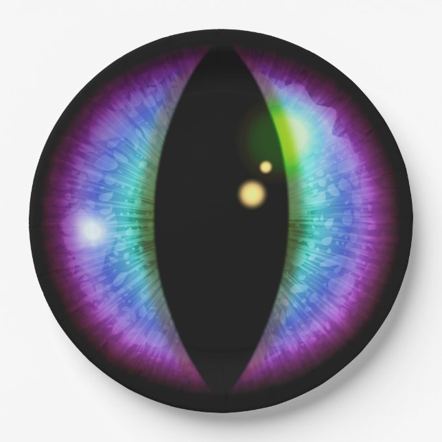 Assiettes En Carton Oeil de dragons bleu et violet (Devant)