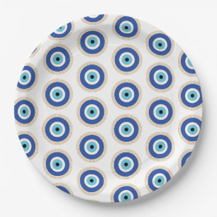 Assiettes En Carton Oeil mal grec dans la clé grecque