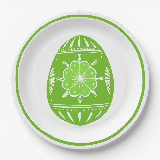 Assiettes En Carton Oeuf de Pâques vert du printemps (Devant)