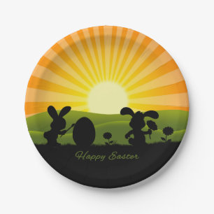 Assiettes En Carton Oeuf de peinture de lapin de Pâques mignon