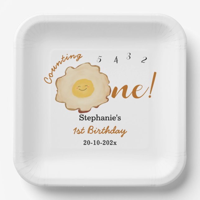 Assiettes En Carton Oeuf frit mignon 1er anniversaire (Recto)