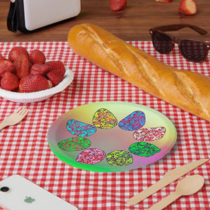 Assiettes En Carton oeufs de Pâques colorés