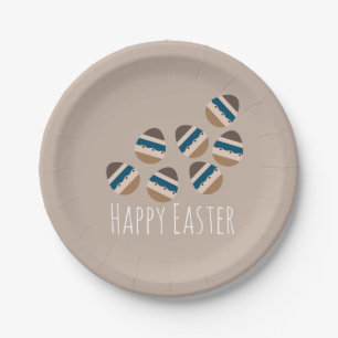 Assiettes En Carton Œufs de Pâques Joyeux Chocolat Brun Bleu Terreux