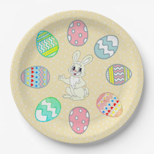 Assiettes En Carton Œufs de Pâques peints & Lapin