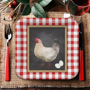 Assiettes En Carton Oeufs de poulet rouge et blanc à carreaux de campa