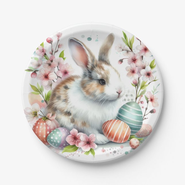 Assiettes En Carton OEufs et fleurs de lapin de Pâques - (Devant)