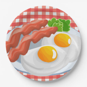 Assiettes En Carton oeufs mignons bacon petit-déjeuner