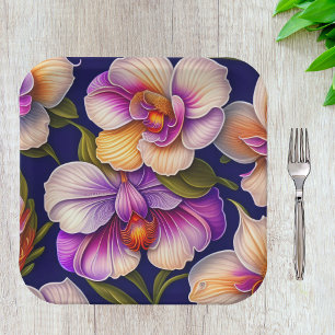 Assiettes En Carton Oeuvre d'orchidées botaniques violettes