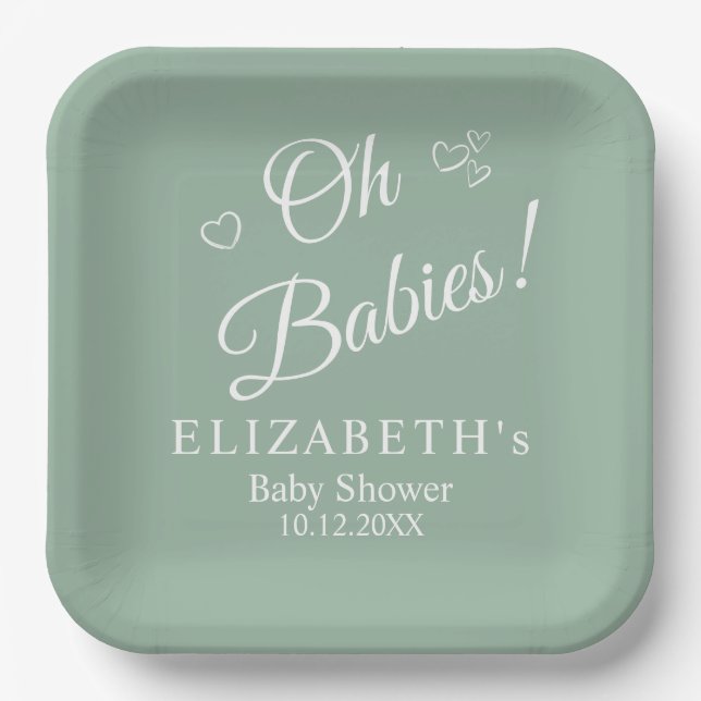 Assiettes En Carton Oh Babies Sage Green Twin Baby Shower Paper Plates (Recto)