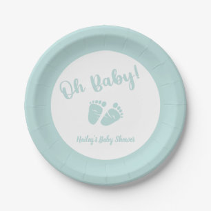 Assiettes En Carton Oh Baby Baby Feet Mint Green Baby shower