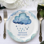 Assiettes En Carton Oh Baby baby shower de nuage modèle<br><div class="desc">Oh Bébé nuage baby shower assiettes modèle décoration de vaisselle personnalisée mignon nuages bleu aquarelle avec gouttes de pluie baby shower assiettes personnalisées</div>