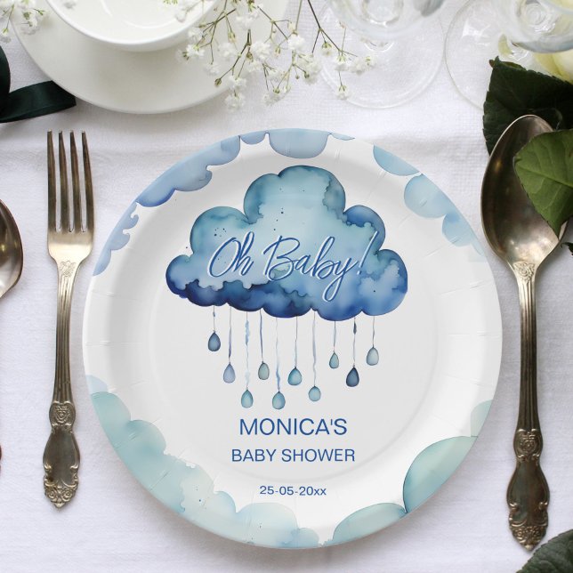 Assiettes En Carton Oh Baby baby shower de nuage modèle (Oh Baby blue whimsical cloud baby shower template Paper Plates personalized tableware decor)