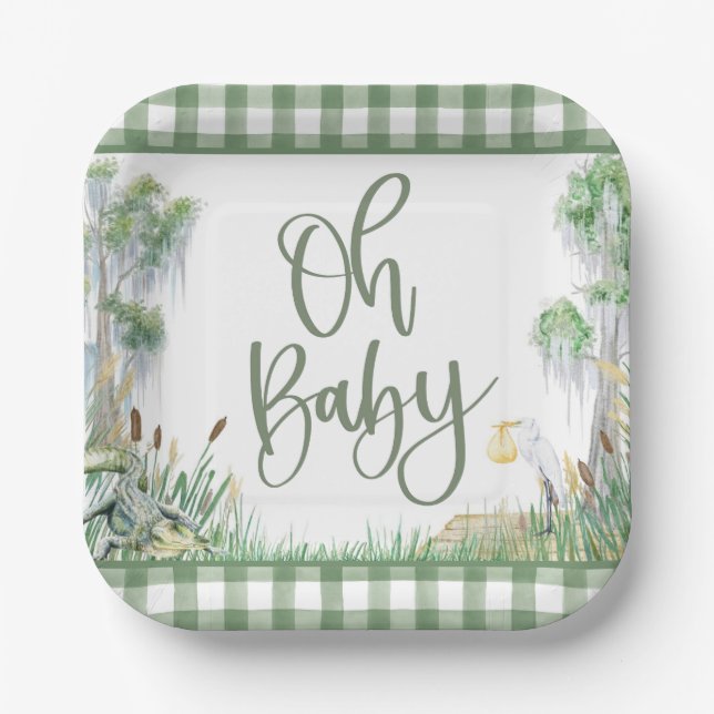 Assiettes En Carton Oh Baby Bayou Baby shower de marais (Recto)
