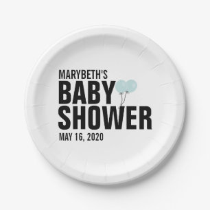 Assiettes En Carton Oh Baby Blue Balloon Baby shower plaque de papier