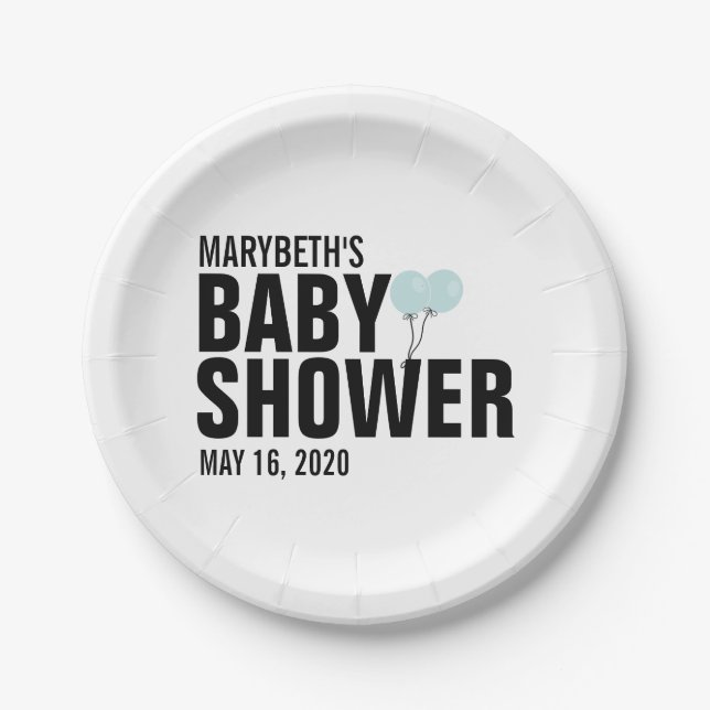 Assiettes En Carton Oh Baby Blue Balloon Baby shower plaque de papier (Devant)