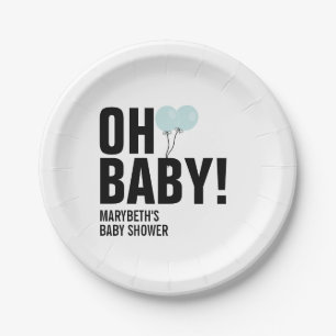 Assiettes En Carton Oh Baby Blue Balloon Baby shower plaque de papier