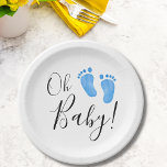 Assiettes En Carton Oh Baby Blue Feet Baby shower<br><div class="desc">Les assiettes en papier Baby shower de ce mignon garçon sont décorées de typographie moderne et aquarelle les pieds de bébé en bleu pastel. Parce que nous créons notre oeuvre,  vous ne trouverez pas cette image exacte d'autres designers. Aquarelle originale © Michele Davies.</div>