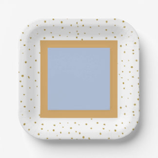 Assiettes En Carton Oh Baby Blue Gold Ginkgo Baby shower Carré Leaf