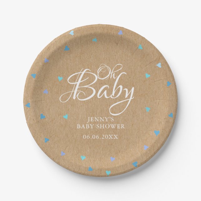Assiettes En Carton Oh Baby Blue Love Hearts Baby shower / Sprinkine (Devant)