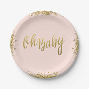 Assiettes En Carton Oh Baby Blush Pink Gold Parties scintillant Baby s