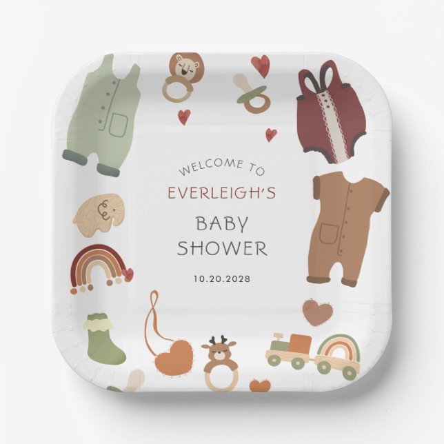 Assiettes En Carton Oh Baby Boho Vêtements Jouets Baby shower garçon (Recto)