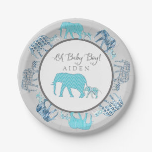 Assiettes En Carton Oh Baby Boy Elephants Motifs Chevron Moderne