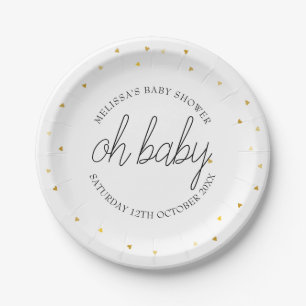 Assiettes En Carton Oh Baby Chic Script Cœur en Or Baby Shower