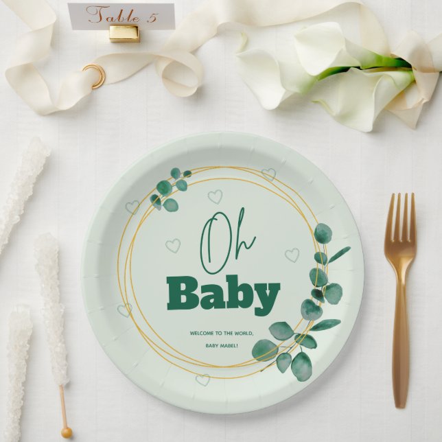 Assiettes En Carton Oh Baby Eucalyptus Leaves  Baby Shower (Mariage)