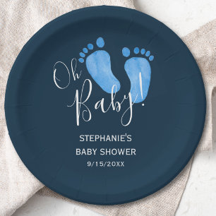 Assiettes En Carton Oh Baby Feet Baby shower bleu marine