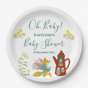 Assiettes En Carton Oh, baby Fox et fleurs Baby shower Décor