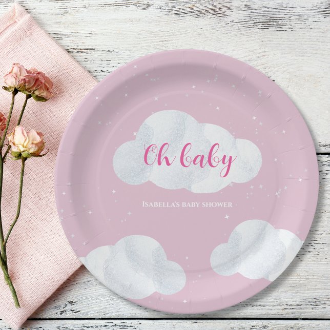 Assiettes En Carton Oh Baby Girl Pink Nuds Sky Stars Baby shower (oh baby clouds girl baby shower pink sky stars)