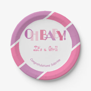 Assiettes En Carton Oh Baby Girl rose Baby shower moderne
