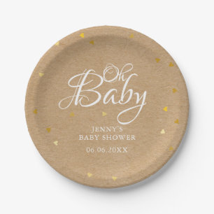 Assiettes En Carton Oh Baby Gold Hearts Confetti Baby shower/Saupoudra