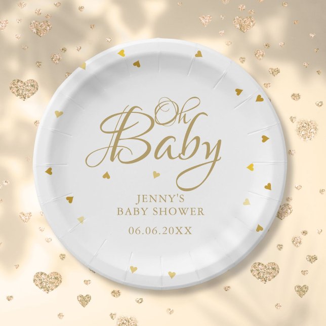 Assiettes En Carton Oh Baby Gold Hearts Confetti Baby shower/Saupoudra (Oh Baby Gold Hearts Confetti Baby Shower Sprinkle Paper Plates)